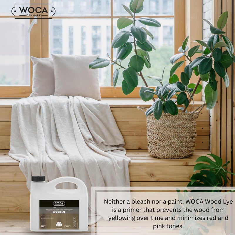 WOCA Denmark Wood Lye â€“ Scandinavian Light Wood Stain for Whitewashing & Driftwood Effect â€“ White, 2.5L â€“ Reduces Yellowing on Indoor Wood - Image 3